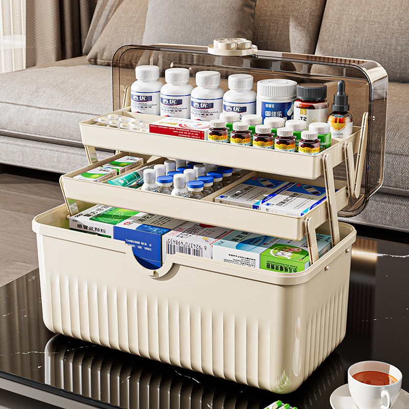 Portable Plastic Multi-Tier Medicine Cabinet Family-Size Large-Capacity Dust-Proof Drug Organizer Household Medical First-Aid